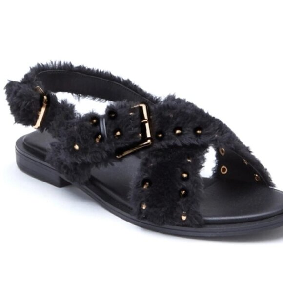 MATISSE COCONUTS Ray Furry Studded Sandals Flat New - Picture 1 of 5